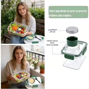 Nouvelle boîte à salade portable avec compartiment intégré, pot à salade amélioré anti-fuite, grande boîte à lunch pour salade, récipient à salade - Product Image 5