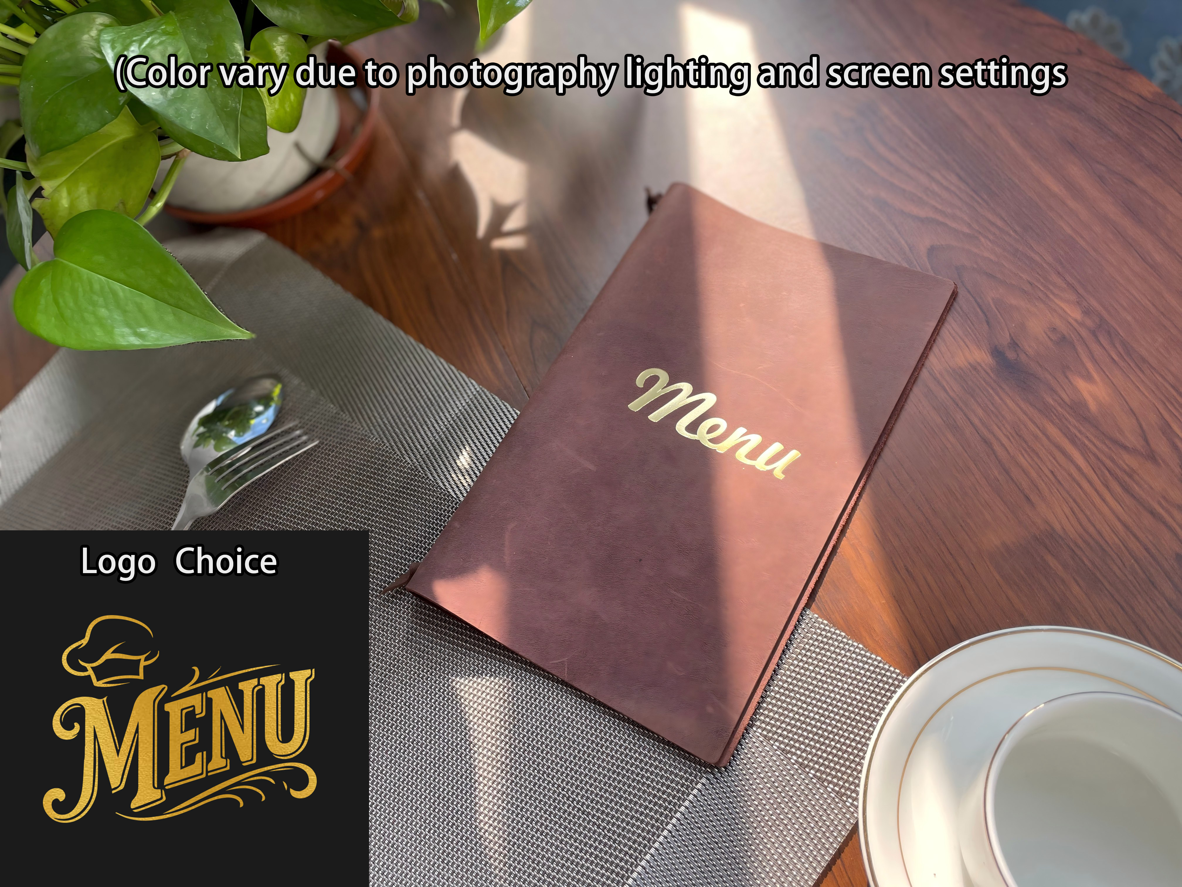 Logo del menu in pelle marrone 2
