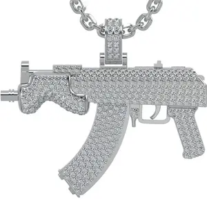 도매 힙합 아이스 아웃 다이아몬드 군대 남자의 무기 ak-47 소총 총 목걸이 펜던트