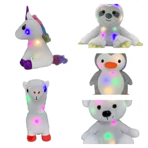 Vente directe d'usine lumière LED populaire chaude jouets en peluche parlant licorne ours pingouin paresseux