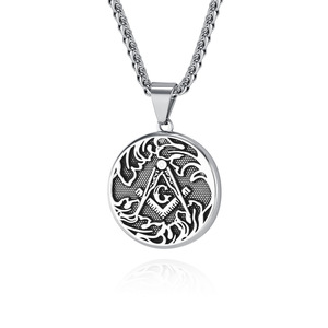yunnique trendy retro AG Freemason stainless steel round pendant men's personalized niche fraternity <b>titanium</b> steel - Product Image 5