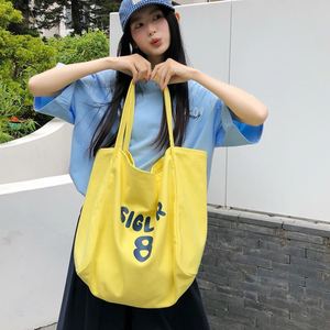 Grand sac fourre-tout en toile à grande capacité, imprimé de lettres simples, sac à main léger, sac de shopping en toile, logo personnalisé - Product Image 1