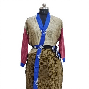 Vintage Patchwork Soie Saree Kimono Longue Maxi Robe Peignoir Femme Vêtements de Nuit pour le Printemps Saisons Demoiselle D'honneur Vêtements De Nuit - Product Image 1