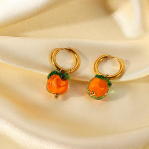 Pendientes de plata de primera ley con forma de fruta y naranja para mujer, aretes pequeños, plata esterlina 18, Circonia cúbica, zirconia, circonita, zirconita, circón, dorado, 18K - Product Image 3