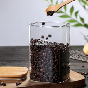 커피 콩 항아리 주방 액세서리 800ml/1000ml/1200ml 유리 커피 콩/분말/소금 저장 상자 나무 커버 spoo