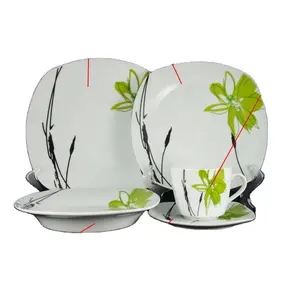 绿花20/30件瓷器餐具中国定制方形餐具套装