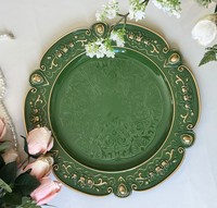 Assiettes de présentation réutilisables en plastique antique argenté blanc rose vert pour mariage, fête, dîner, table, 13 pouces, bord fleuri