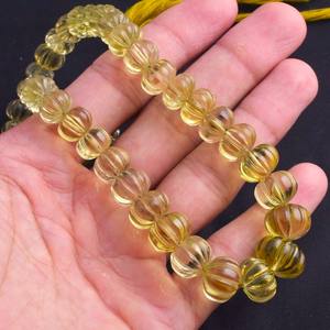 Quartz citron naturel sculpté à la main perles en forme de melon 8-12mm perles de quartz citron pierres précieuses citrouille sculpture perles en vrac prix de gros - Product Image 1