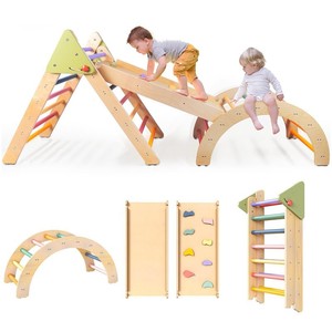 Structure d'escalade en bois avec toboggan et échelle pour enfants de 4 à 6 ans, structure de jeu éducative Montessori, formes géométriques - Product Image 1