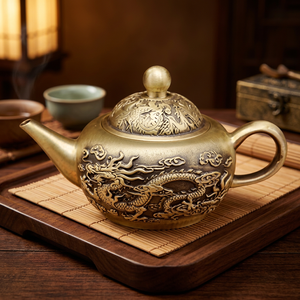 กาน้ำชาโลหะแบบจีนโบราณลายมังกรพร้อมฝาปิด - Product Image 4