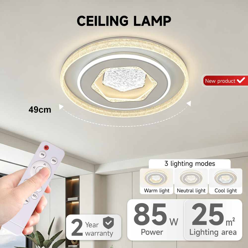 Hot Selling Nordic Style Ceiling Lamp Indoor Living Room Bedroom Acrylic 85W Remote Control Modern Led Ceiling Light
