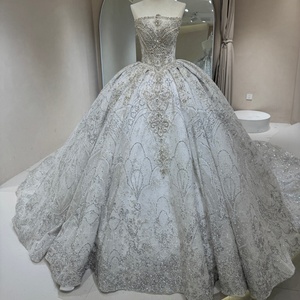 Dw0197 Nouvelle Robe de Mariée <span class=keywords><strong>Empire</strong></span> Florale de Luxe Moderne à Épaules Dénudées avec Traîne Chapelle pour Femme Jancember - Product Image 1