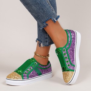 Mardi Gras Ladies <strong>Canvas</strong> Skateboard <strong>Shoes</strong> Women Purple <strong>Green</strong> Gold Sequined Sneakers - Product Image 1