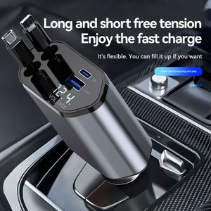 4 in 1 Retractable Car Charger Fast <b>Charging</b> Car Phone Station Charger LED Light 2 <b>Cables</b> <b>Type</b> <b>C</b> PD Quick Adapter - Product Image 5
