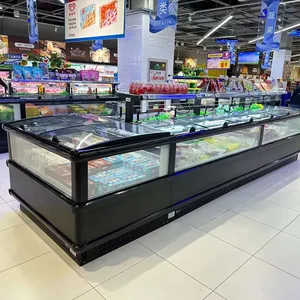 Gaya baru kualitas handal tampilan besar dikombinasikan pintu ganda pulau freezer komersial lemari es industri untuk supermarket