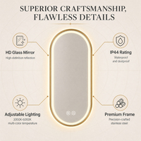 Miroir LED ovale intelligent anti-buée personnalisé par le fabricant |   Miroir tactile à 3 couleurs avec variateur d'intensité, étanche IP44, pour salon et hôtel