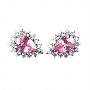 Orecchini a perno con cristalli rosa taglio a pera, design floreale, montatura a griffe, romantici, da donna, in lega, gioielli alla moda, orecchini da festa - Product Image 1