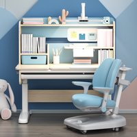 Ensemble table d'apprentissage ergonomique en bois pour enfants avec étagère, chaise de bureau réglable en hauteur, design moderne pour chambre à coucher