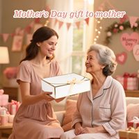 Élégante boîte cadeau pliable en kraft blanc avec dorure à chaud et nœud en ruban beige, idéale pour l'emballage de cadeaux de mariage et d'anniversaire