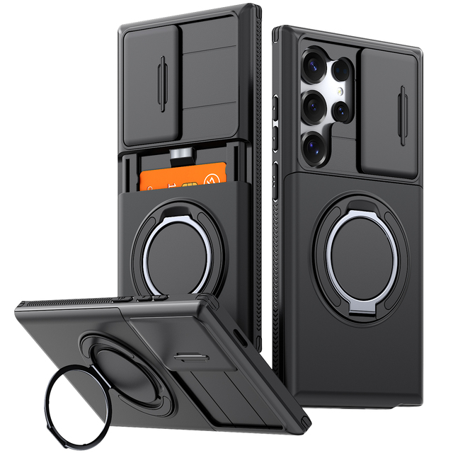 Card Slot Wallet Ring Holder Case for Samsung Galaxy S25 S24 Ultra Armor Kickstand Bumpers Cover for Samsung A27 A37 A57 A36 A56