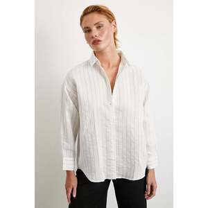 Camisa a Rayas de Algodón para Mujer, Blusa Blanca de Popelina Informal para el Día a Día con Botones - Product Image 3