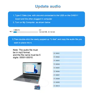 CH9311 modul suara yang dapat diprogram papan modul pemutaran suara papan modul permainan suara USB tipe-c 10 saluran 20W