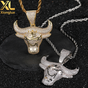 Collar Personalizado con Colgante de Latón para Hombre, Estilo Hip-Hop, con Incrustaciones de Cobre Dorado y Zirconia, Diseño de Cabeza de Toro - Product Image 4