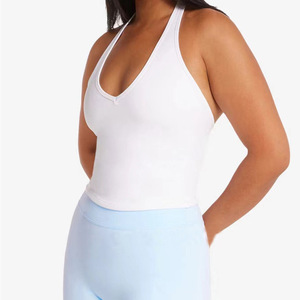 Débardeur de sport pour femme, dos en T, décolleté en V profond, extensible, ajusté, rembourré, séchage rapide, pour fitness, Pilates, yoga, sans manches, vente en gros - Product Image 2