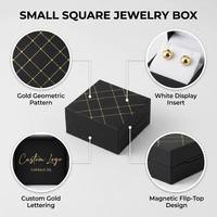 Boîte cadeau pour bijoux, petite, rectangulaire, étanche, avec fermeture magnétique, finition mate noire premium, dorure mate et gaufrage.