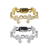 Bracelet chaîne cubaine personnalisé en argent plaqué, style hip-hop, avec croix multiples et maillons infinis en forme de X, serti de zircons cubiques 5A, pour hommes