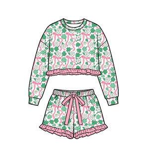 เด็กผู้หญิง เสื้อเชิ้ตแขนยาวลายจุด กระโปรง กางเกงขาสั้น ชุดสีกรมท่า - Product Image 3