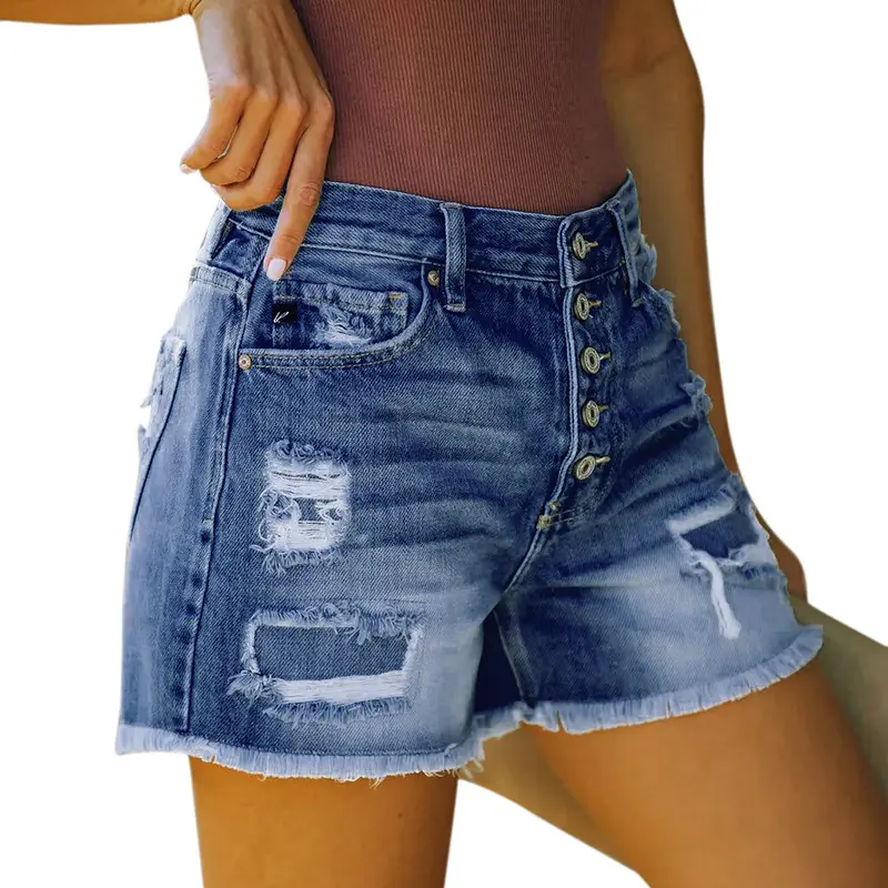 Trending products 2024 new arrivals women's ripped flow fabric high waist jeans stretch denim shorts