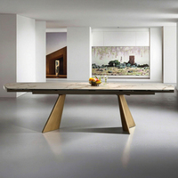Mobilier de salle à manger personnalisé, moderne et léger de luxe avec pieds en métal Table de table en céramique, verre trempé, pliable et réglable