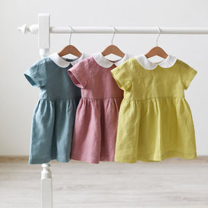 Biancheria di Vendita calda di Colore Rosa Vestiti Del Bambino Delle Ragazze Vestiti Casuali di Estate del Collare Del Peter Pan Vestiti di Lino - Product Image 6