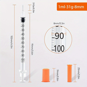 <span class=keywords><strong>Jeringa</strong></span> Médica <span class=keywords><strong>de</strong></span> 31g 5/16 mm 1ml, Paquete <span class=keywords><strong>de</strong></span> 100 Jeringas <span class=keywords><strong>de</strong></span> <span class=keywords><strong>Insulina</strong></span> Desechables, Estériles y Seguras, 30g 100 <span class=keywords><strong>Unidades</strong></span> 8mm para Uso Veterinario - Product Image 4