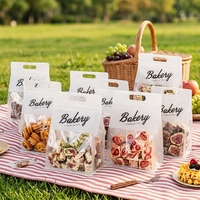 Sac d'emballage transparent de qualité alimentaire pour boulangerie, imprimé sur mesure, avec poignée découpée, auto-scellant, pour pâtisseries, fruits secs
