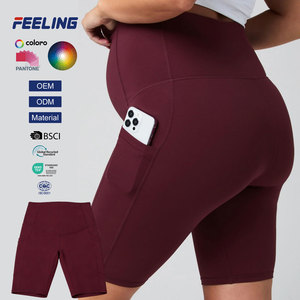 Soft Stretch <strong>Maternity</strong> <strong>Gym</strong> <strong>Shorts</strong> 9 Inch Women's Pregnancy Activewear Moisture Wicking UPF Protection with Pockets OEM ODM - Product Image 1