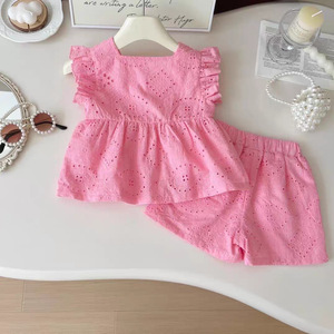 Summer 2025 Kids pink <strong>butterfly</strong> <strong>Sleeves</strong> <strong>Tops</strong> Shorts Girls Set Outfits - Product Image 4