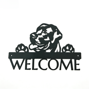 Panneau de bienvenue pour animaux de compagnie en acier inoxydable usiné CNC sur mesure OEM, décoration murale durable avec empreintes de pattes - Product Image 1