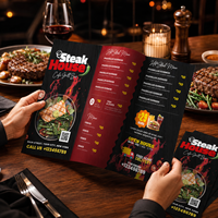 Impression de menus de restaurant personnalisés en couleur, menus pliés en trois pour emporter ou consommer sur place, pour steak-houses et bistrots