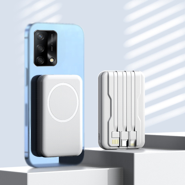 Magnetic Wireless Power Bank 10000mAh Portable Charge Fast Charging Built-in Cables With Digital Display