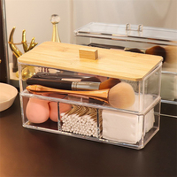 Boîte de rangement de coton-tige de maquillage boîte de rangement de cosmétiques avec couvercle en bambou