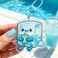 Nouveau porte-clés en acrylique imprimé tendance, design dessin animé, vente en gros, porte-clés en forme de glaçon, porte-clés en acrylique personnalisé avec logo et paillettes