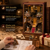 Puzzle 3D en bois, Bibliothèque Magique, Insert de bibliothèque, Maison miniature LED, Kit de construction de diorama, Décoration de bureau, Cadeau pour adultes