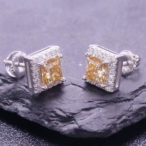 Boucles d'oreilles clous tendance pour femme, plaqué argent or rose, moissanite 1 carat forme boule, sertissage griffe jaune champagne, style décontracté - Product Image 4