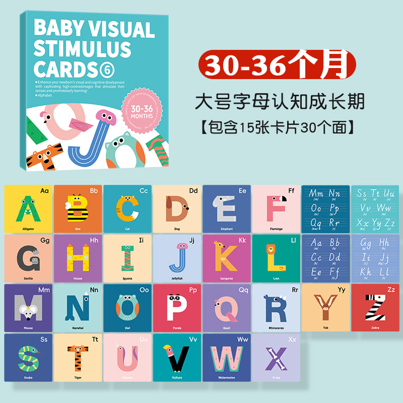 Grandes tarjetas visuales del alfabeto para niños de 30 a 36 meses