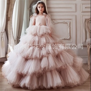 S0251R New Children's Fashion Temperament High Quality Lei Princess Tail Puffy Cake Long <b>Sleeve</b> Princess Dress - Product Image 2