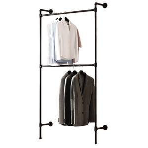 Appendiabiti Industriale in Tubo Metallico da Parete, Espositore Vintage per Abbigliamento con <span class=keywords><strong>Asta</strong></span> Appendiabiti per Armadio Nero - Product Image 1
