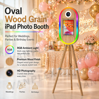 Support photo ovale moderne en bois grainé pour iPad 10,2-13 pouces, avec anneau lumineux multicolore et télécommande, garantie 1 an