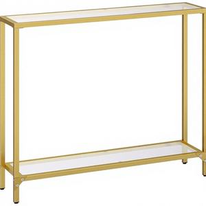 2ชั้นชุบทองและกระจกบนโต๊ะคอนโซลโลหะที่ทันสมัยทันสมัยทันสมัยห้องโถงทางเข้าที่โดดเด่นด้วยกรอบที่แข็งแรงและการออกแบบที่เรียบง่าย - Product Image 1